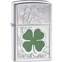 Зажигалка ZIPPO Classic «Клевер» с покрытием High Polish Chrome купить в Владивостоке